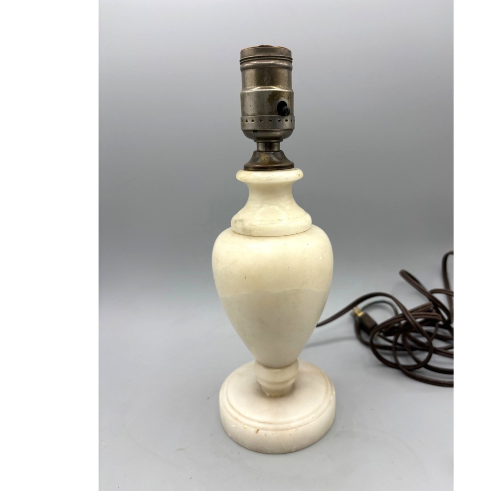 Vintage Carved Alabaster Marble Table Lamp Urn Shape Cream White Accent Light